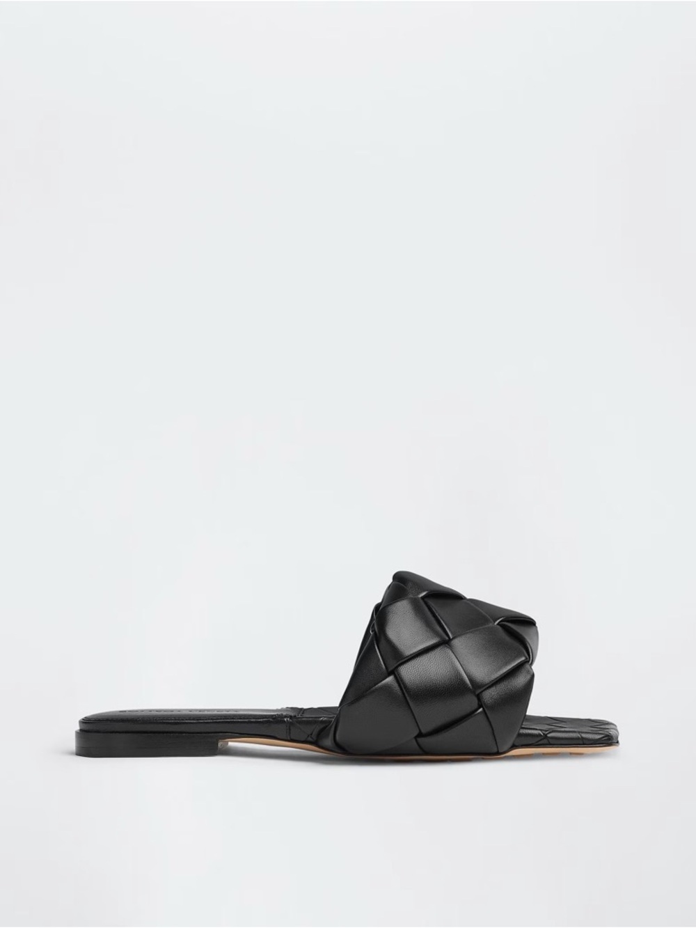 Bottega Veneta Black Intrecciato Padded Square-Toe Slide Mules - Picture 2 of 8